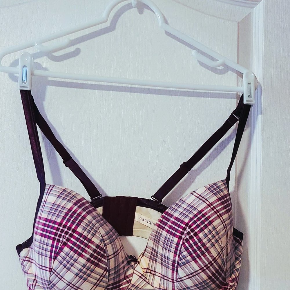 Lane Bryant Cacique Burgundy Plaid bra -40DD NWT